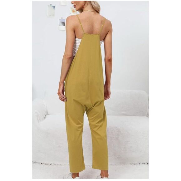 Jumpsuit Women Small Romper Mustard Yellow V-neck Sleeveless Rayon NWT Casual - Picture 2 of 4